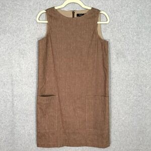 Theory Dress Womens Size 4 Brown Mod Shift Retro Linen Capsule Basic Bronze